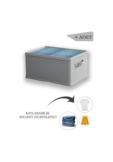Adarya Home 4 Adet Dolap İçi Kıyafet Saklama Organizeri 45x25x20cm Gri