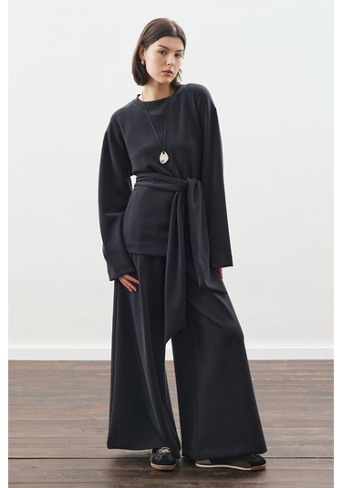 Yumuşak Dokulu Modal Bağlamalı Sweatshırt Antrasit Antrasit