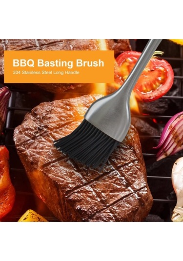 Fortunelane Large Ergonomic Stainless Steel Handle Silicone Bbq Brush - 230c Heat Resistant, Easy To Wash, For Spreading Sauce On
