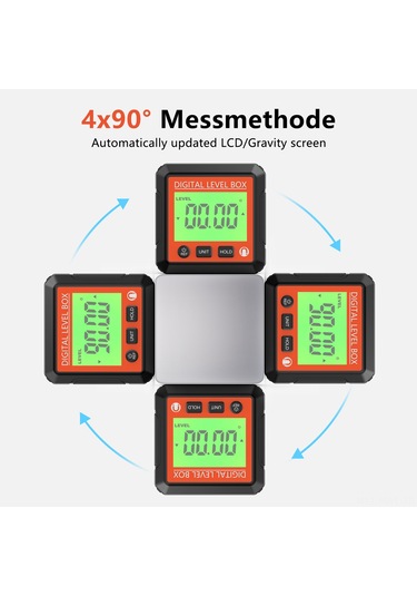 Honmex Dijital İklinometre - Lcd Arka Işık, Manyetik Taban, Açı-eğim Dönüşümü, Veri Kilidi, 4x90 Ölçüm Aracı Kırmızı Ve Kırmızı