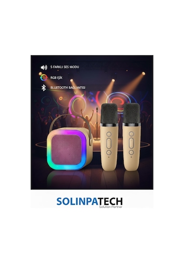 Çift Karaoke Mikrofonlu Kablosuz Bluetooth Rgb Işıklı 5 Ses Efektli Stereo Ses Usb/sd Hoparlör