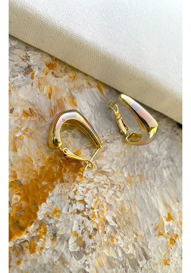 Lekka Design Üç Renk Geçişli Oval Halka Kadın Kararmaz Lüks Küpe Çok Renkli