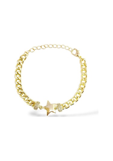 Kalın Zincirli Yıldız Detay Çelik Bileklik Altın - Gümüş