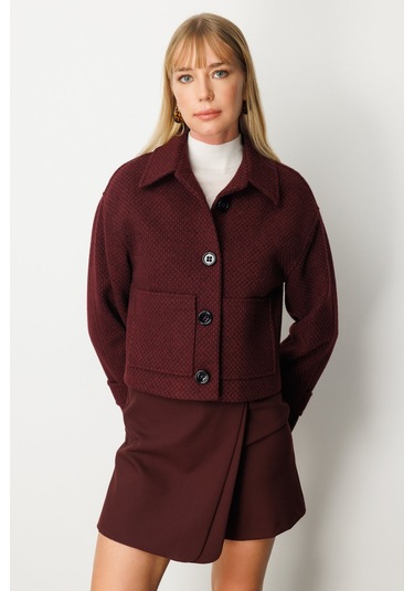 Ekol Kadın Torba Cepli Crop Mont 6013 Bordo Bordo