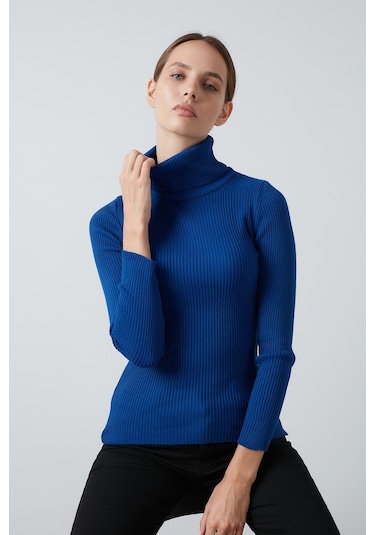 Lela Fitilli Regular Fit Balıkçı Yaka Soft Akrilik Bayan Kazak 4614102 Saks