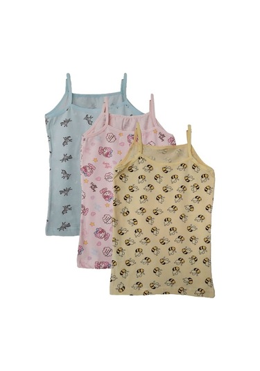 Kota 3Lü Kız Çocuk Ip Askılı Desenli Atlet Pamuklu Fanila