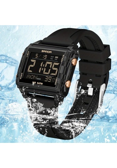 Primepickings Sanda Erkek Digital Saat 6275 Şeffaf Mavi Kronograf Alarm 5atm Suya Dayanıklı Diğer