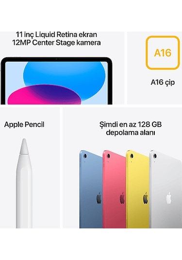 Apple iPad A16 MD4D4TU/A 128 GB Wi-Fi 11" Tablet