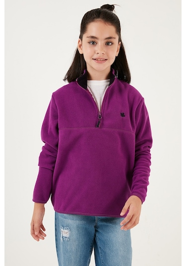 Lela Yumuşak Dokulu Fermuarlı Dik Yaka Şardonlu Kışlık Unisex Çocuk Polar 5905002 Mor