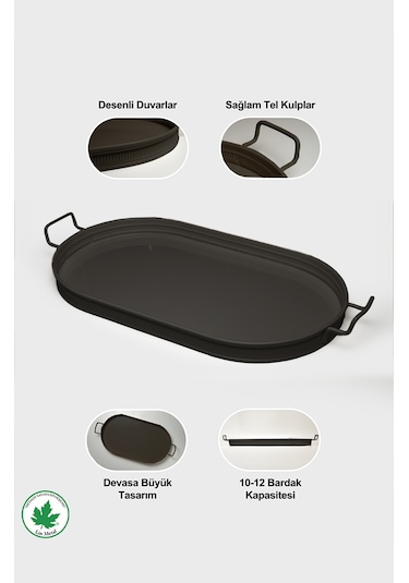 Lin Metal Lotus 57 cm Elips Metal Tepsi - Siyah