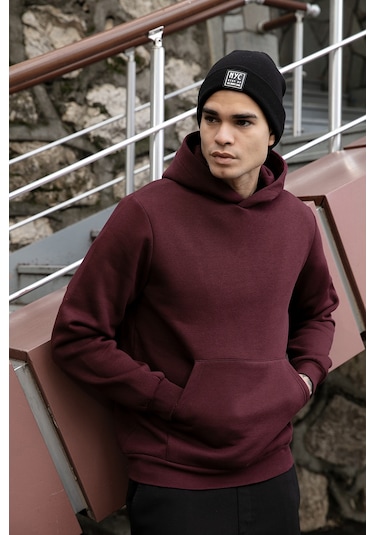 Buratti Regular Fit Kapüşonlu Kanguru Cepli Içi Tüylü Yumuşak Şardonlu Erkek Sweat 5905281 Vişne