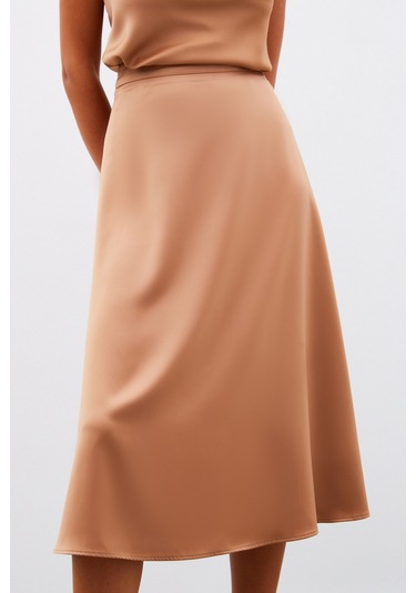 Sateen Midi Boy Saten Etek - Camel-134961 CAMEL