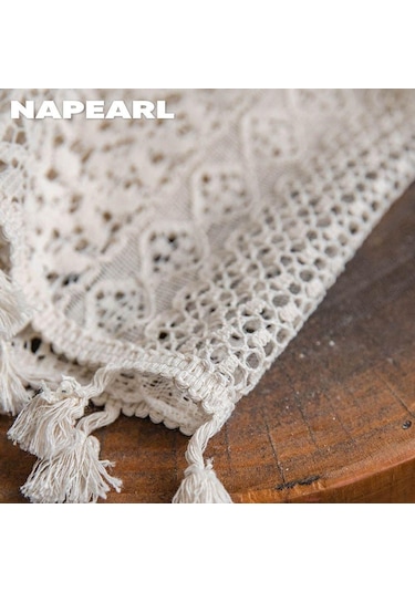 1 Adet Napearl Brokar Pamuk Çözgü Örme Zanaat Perde Püsküller İle Oturma Odası Yatak Odası Ev Dekor İçin W150cm X L240cm Bej