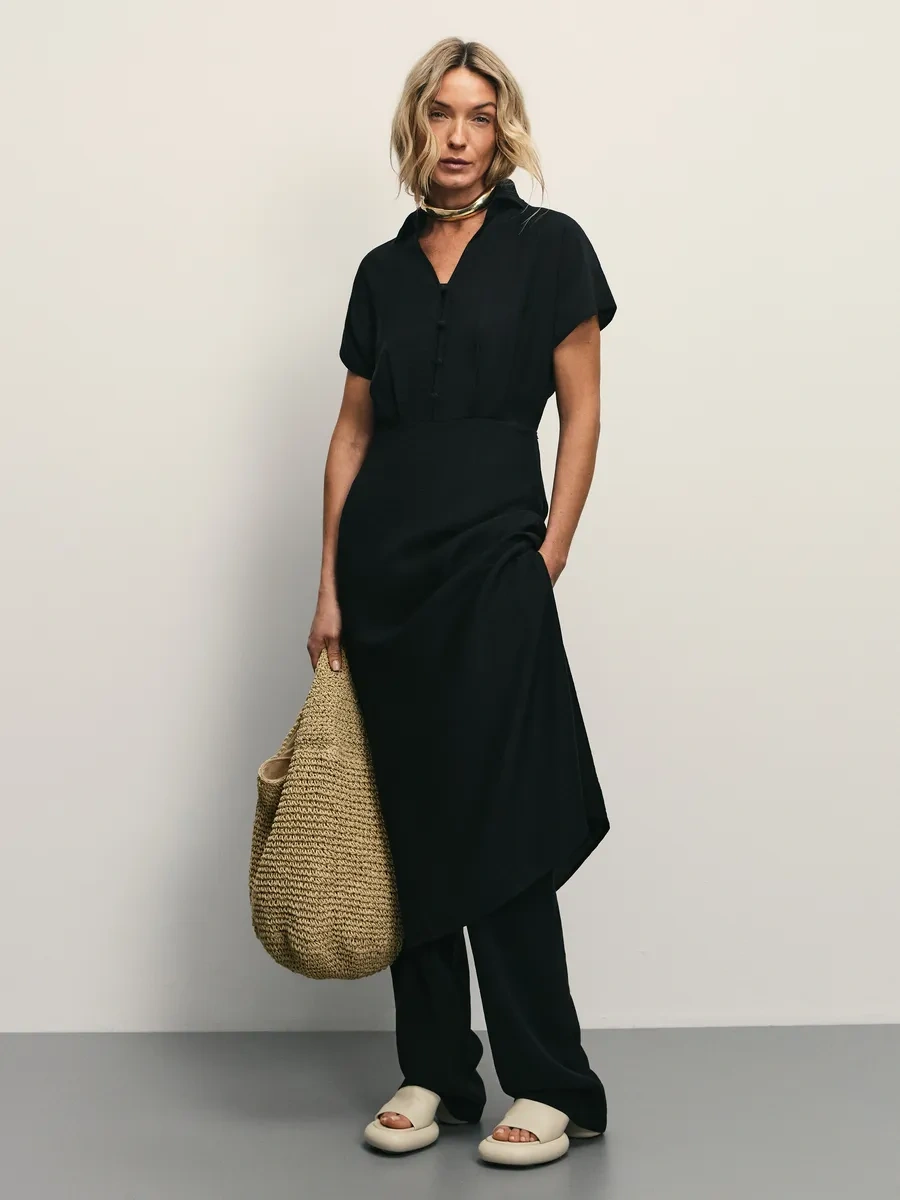 Zarına Gömlekli Yazlık Günlük Midi Elbise 371764807 Siyah