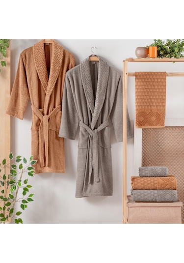 Schafer Home Rosinda Banyo Seti 6 Parça Bej/kiremit Bornoz Seti Bej - Kiremit