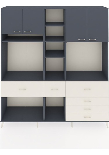 Hyperion Dolap 11 Raflı 6 Çekmeceli 4 Kapaklı 220x44x243 Antrasit-antrasit/aytaşı Antrasıt/aytası