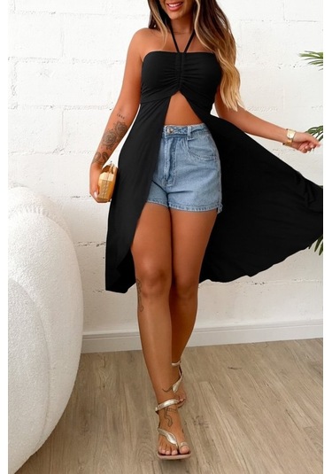 Kadın Straplez Boyundan Askılı Midi Bluz Karışık