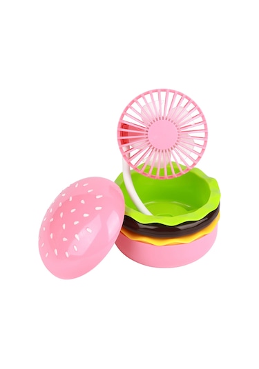 Kosona Usb Şarjlı 360 Ayarabilir Mini El Venti, Güzellik Aynalı Ve Taşınabilir, Hamburger Desenli Mavi Rüzgar, Yaz İçin Pratik - Pembe
