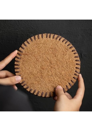 2 Adet Coaster El Yapımı Hindistan Cevizi Kahverengi Çay Mat Isıya Dayanıklı Kaymaz Yeniden Kullanılabilir Coaster Çaydanlık Ve Bardak 8cm Diğer