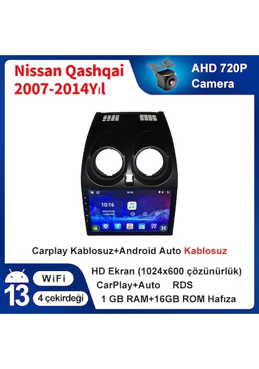 Nissan Qashqai 2007-2014yıl 1gb Ram 16gb Rom Carplay Multimedya 9"