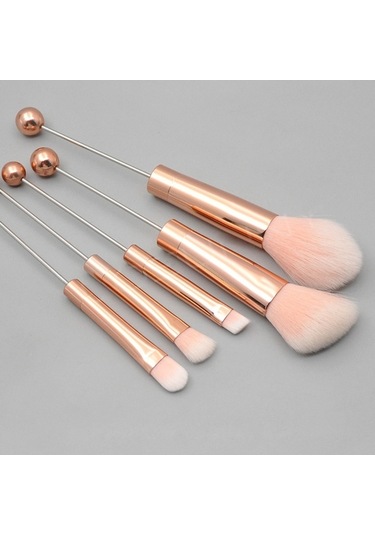 Sones 5'i 1 Arada Metal Saplı Dıy Boncuklu Makyaj Fırçası Seti Allık Gevşek Pudra Eğimli Göz Farı Fırçası, Renk: Gül Altını