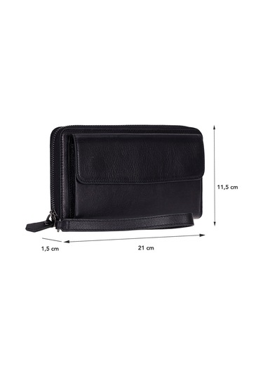 Bloomporter Obsidian Black Hakiki Deri Telefon Bölmeli Cüzdan Siyah