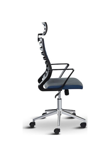 Rigel Başlıklı Ofis Koltuğu Çalışma Koltuğu Mavi Gri
