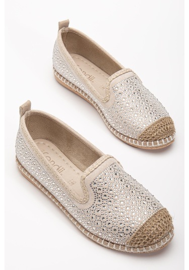 Suins Lujo Model Siyah&ten Taş İşlemeli Kadın Babet Ayakkabı Ten