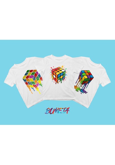 Bumeta Rubik Küp Baskılı Çocuk Tişört 3 Lü Set Beyaz