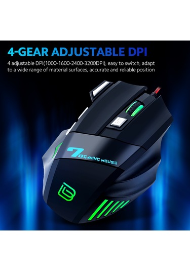 Geeksen Bajeal G7 Profesyonel Oyuncu Faresi, 3200 Dpı, 8 Milyon Tıklama Ömrü, Windows & İos Uyumlu, Siyah Optik