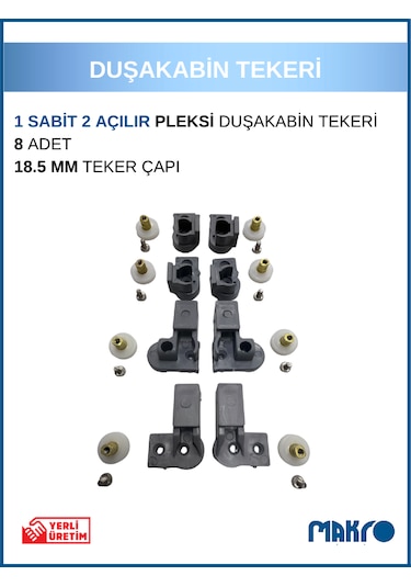 Bella Duşakabin 1 Sabit 2 Açılır Duşakabin Tekeri Gri Gri