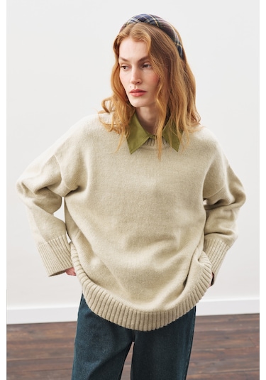 Chunky Oversıze Kazak Bej Bej