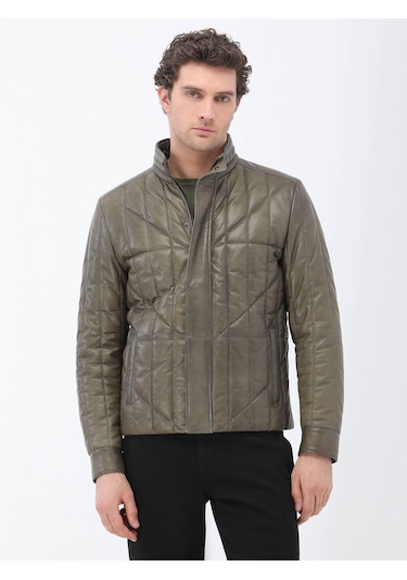 Kip Zeytin Yeşili Deri Mont Çok Renkli