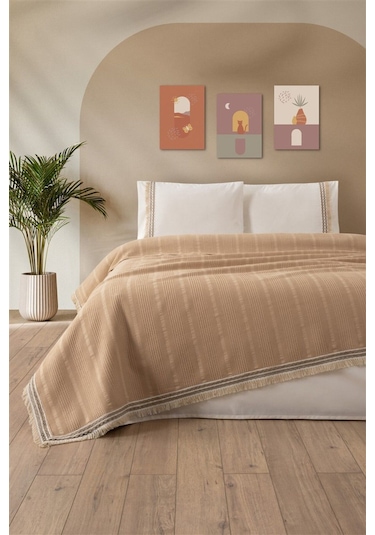 Tivoli Çift Kişilik Dantelli 4 Parça Pike Takımı Çeyizlik-melanie-kapuçino Kapucıno Cappuccino