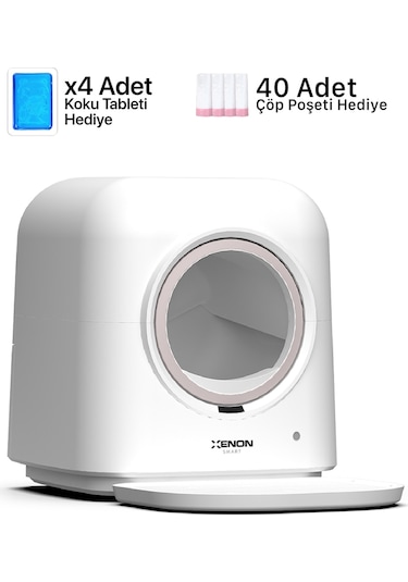 Xenon Smart Akıllı Otomatik Kedi Tuvaleti Çift Hazneli Mama Kabı Ultra Sessiz Çelik Su Pınarı Ve Yedek Filtre Pet Seti