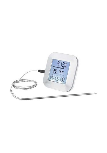 Pazly Dokunmatik Ekran Dijital Et Termometresi Prob Lcd Arka Işık Mıknatıs Zamanlayıcı Alarm Gümüş Gümüş
