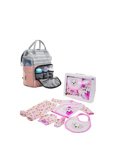 Bebek Bakım Çantası Ve 5 Parça Hastane Çıkışı Panda İkili Set Pembe