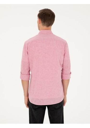 Cacharel Kırmızı Slim Fit Keten Karışımlı Gömlek