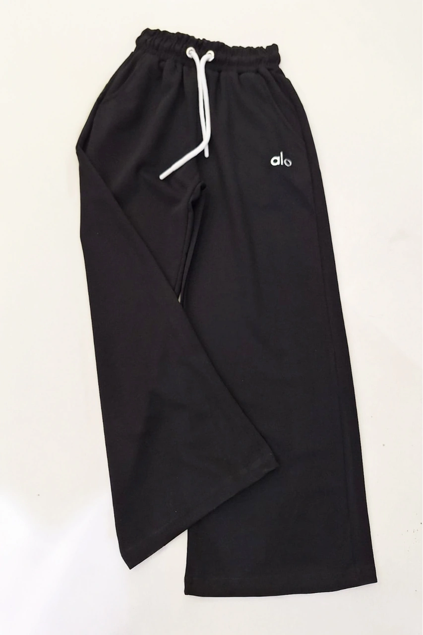 Kız Çocuk Doble Face Kumaş Geniş Paça Eşofman Alt 10-15 Yaş 12318 Siyah