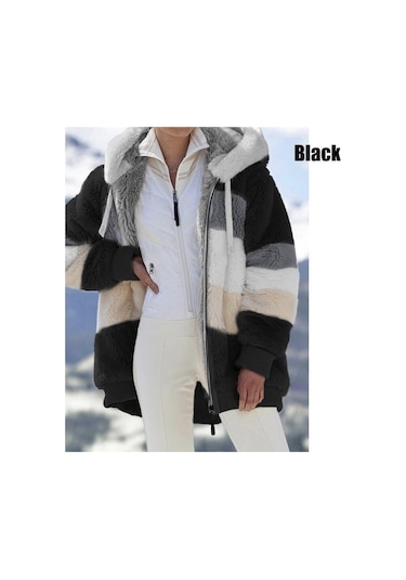 Kış Kadın Moda Kapşonlu Sıcak Gevşek Ceket Kadınlar İçin Patchwork Giyim Fermuar Bayanlar Artı Boyutu Kazak Siyah Kış Kadın Moda Kapşonlu Sıcak Gevşek Ceket Kadınlar İçin Patchwork Giyim Fermuar Bayanlar Artı Boyutu Kazak Siyah