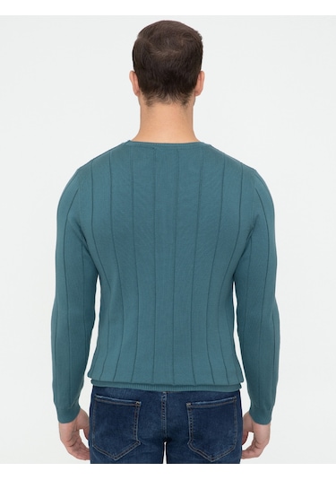 Cacharel Sax Slim Fit Bisiklet Yaka Triko Kazak Mavi