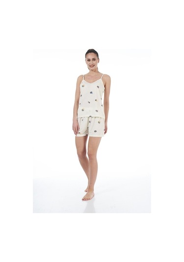 Estiva 22022 Kadın Yaprak Desenli Viskon Askılı Şortlu Pijama Tak