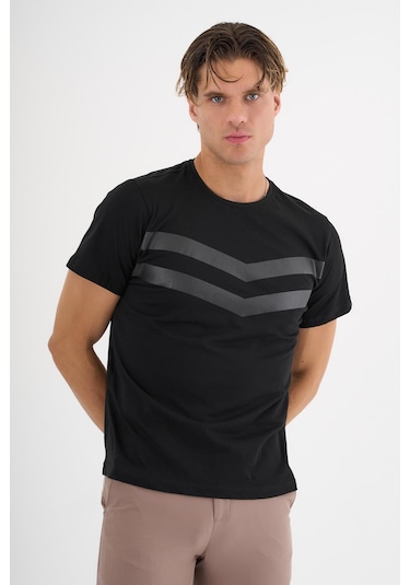 Erkek Siyah Baskılı %100 Pamuklu Standart Kalıp T-shirt Beyaz