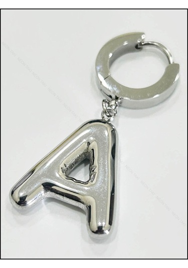 A Harfi, Balon Formlu, Paslanmaz Çelik Küpe 288, Gümüş Renk Gümüş