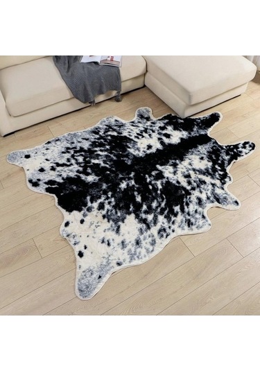 Yingfu Oturma Odası İçin Büyük Boy İnek Baskılı Dana Derisi Suni Deri Kaymaz Antiskid Halı