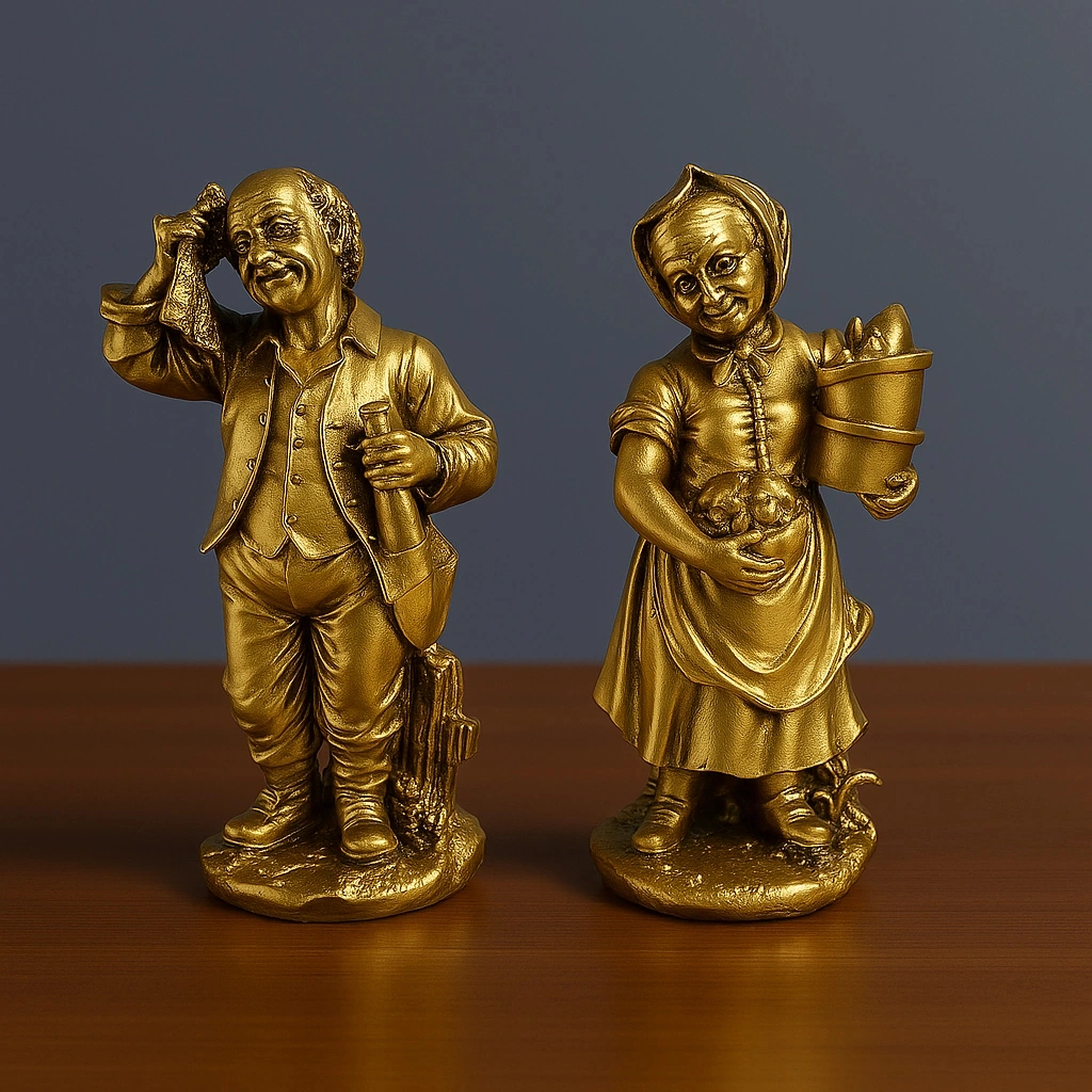 Köylü Amca Ve Teyze Gümüş Ve Gold Dekoratif Biblolar 20x10