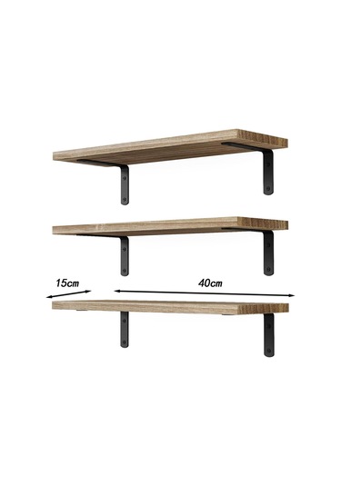 Suntek 3 Adet Duvara Monte Ahşap Yüzer Raflar Banyo Kahverengi