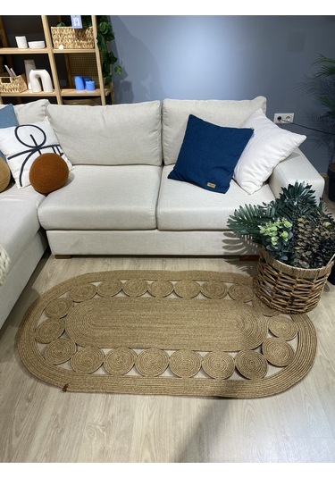 Cookie Jüt Hasırlı El Örgüsü Kilim Bej