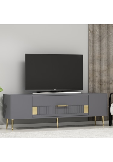 Pencap Tv Sehpası Tv Ünitesi 150 Cm Antrasit Altın
