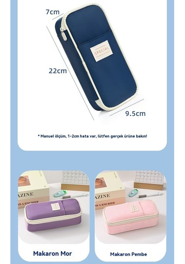 Aurora Kırtasiye Çantasıöğrenciçok Fonksiyonlu Çiftçi Fermuarlı Basit Açık Mavi - Bej